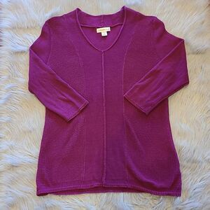 Coldwater creek womens v-neck 1/4 sleeve purple light weight knit sweater‎